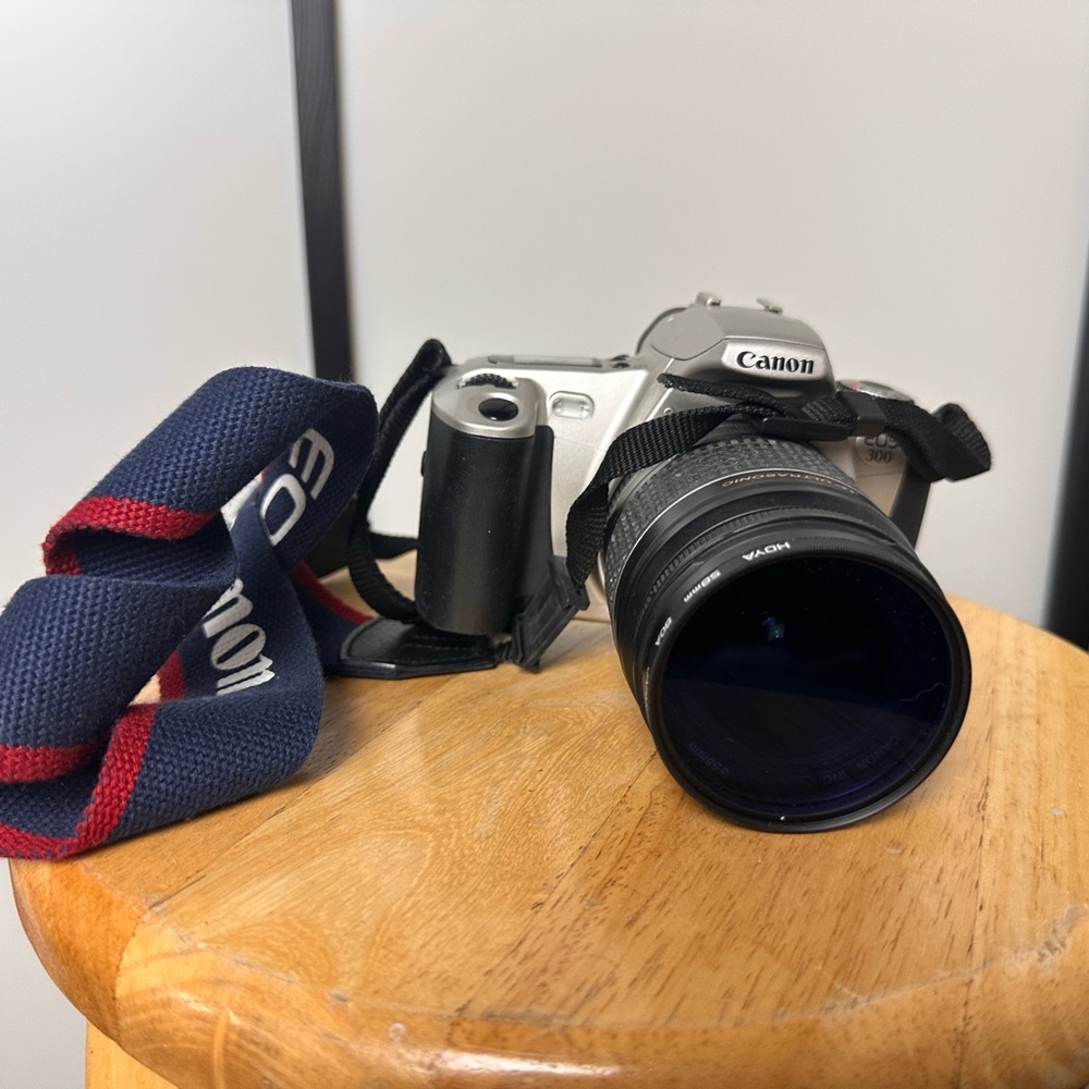 Canon EOS 300 Film Silver Camera with Black Lens